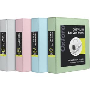 Oxford 3 Ring Binders, 2 inch ONE-Touch Easy Open D Rings, 3-Sided View Binder Covers, Binders for School, Xtralife Hinge, Non-Stick, PVC-Free, Natural Pastel, 530-Sheet Capacity, 4 Pack (79923)