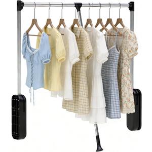 Pull Down Closet Rod, 23.62-32.67 Inch Width Adjustable Clothes Hanging Rail with Dual Pneumatic Buffers, Wardrobe Organizer Rod Space-Saving for Bedroom, Load 30lbs