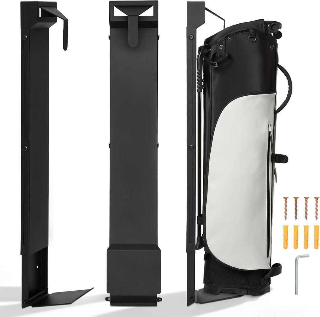 Wall Mount Golf Bag Rack, Golf Bag Storage Stand, Heavy Duty Single Golf Bag Holder & Club Organizer for Garage, Basement, Home, Space Saving Storage Solution