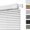 No Tools No Drill Mini Blinds, Cordless Wandless Aluminum L-Shaped Slats Pull Down Venetian Blinds, Custom Room Darkening Horizontal Window Blinds for Home, Living Room, Door, White