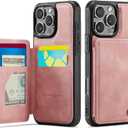 Vinich for iPhone 16 Pro Wallet Case with Card Holder, RFID Blocking Credit Slots Kickstand Shockproof Phone Cover Fit for iPhone 16 Pro 6.3" Rose Pink