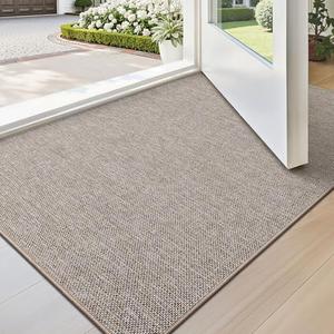 LUMI Ultra Thin Door Mat for Entryway, 24"x36" Low Profile Non Slip Rubber Backing Indoor Doormat, Easy Clean Welcome Entrance Mat for Inside House, Patio, Khaki Pack Of 2