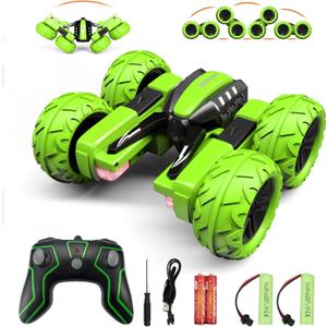 Remote Control Car for Kids 3-12 Years Old, Birthday Gift Toy for Boys Age 4 5 6 7 8, RC Car Stunt with Light 4WD Double Side Racing Vehicle 360 Flips Offroad Indoor Outdoor Sand Grass Garden Green (Headlight)