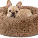 Dog Calming Beds for Small Medium Large Dogs - Round Donut Washable Puppy Dog Bed, Anti-Slip Faux Fur Fluffy Donut Cuddle Anxiety Cat Pet Bed (20'' Khaki)