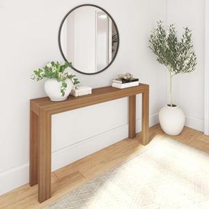 Plank+Beam Modern Solid Wood Console Table, 56 Inch, Sofa Table, Narrow Entryway Table for Hallway, Behind The Couch, Living Room, Foyer, Easy Assembly, Pecan
