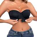 Floerns Women's Unpadded Front Closure Half Cup Push Up Strapless Bra, Large, Black 