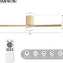 LEDLUX 52" Ceiling Fan with Light - Low Profile Flush Mount Ceiling Fan, 6-Speed Remote Control, Solid Wood, Quiet Reversible DC Motor, Wood/White Finish, for Bedroom, Living Room, Porch