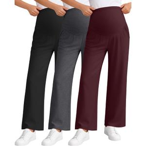 3 Pack Women's Maternity Pants Loose Wide Leg Pregnancy Sweatpants Over The Belly Lounge Pants Pajama with Pockets (Medium, Black, Dark Heather Gray, Burgundy)