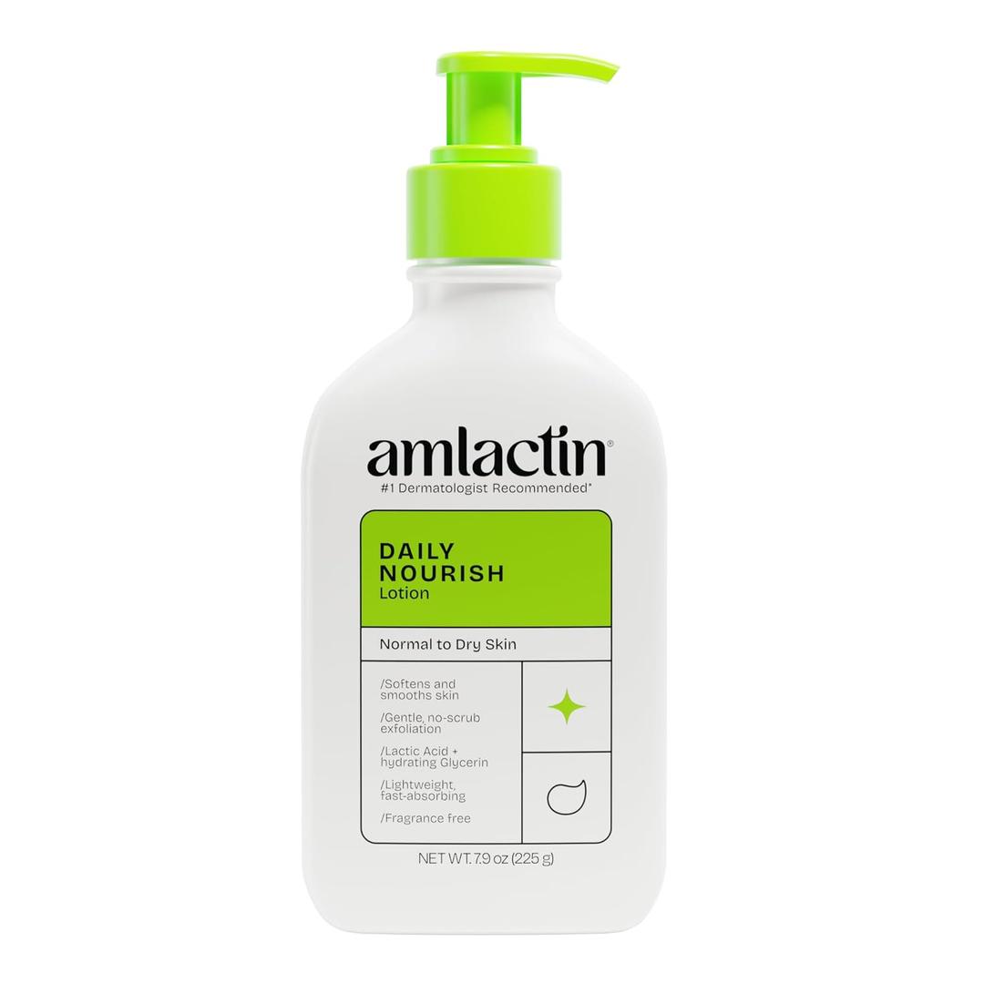 AmLactin Daily Nourish Therapeutic Body Lotion for Dry Skin - No-Scrub Exfoliator and Moisturizer - AmLactin 12% Lactic Acid Lotion, 7.9 oz