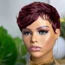 Pixie Cut Wig for Women Human Hair Short Wig for Women 99J Burgundy Colored Short Layered Pixie Wigs With Bangs Glueless Full Machine Made Brazilian Virgin Human Hair Wigs (99j)