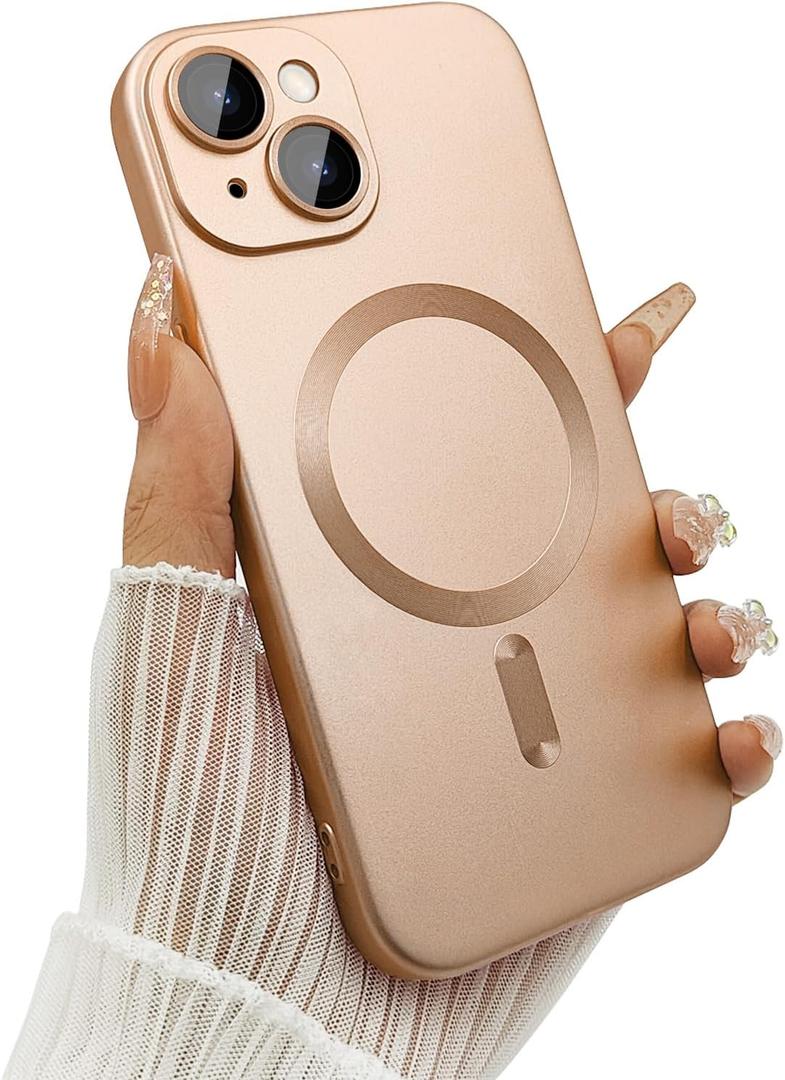 Ankofave Magnetic Case for iPhone 14 Plus Case for Women, Shockproof Matte Luxury Soft Metallic Luster Design with Camera Lens Protector, Compatible with Magsafe for iPhone 14 Plus 6.7"-Champagne Gold