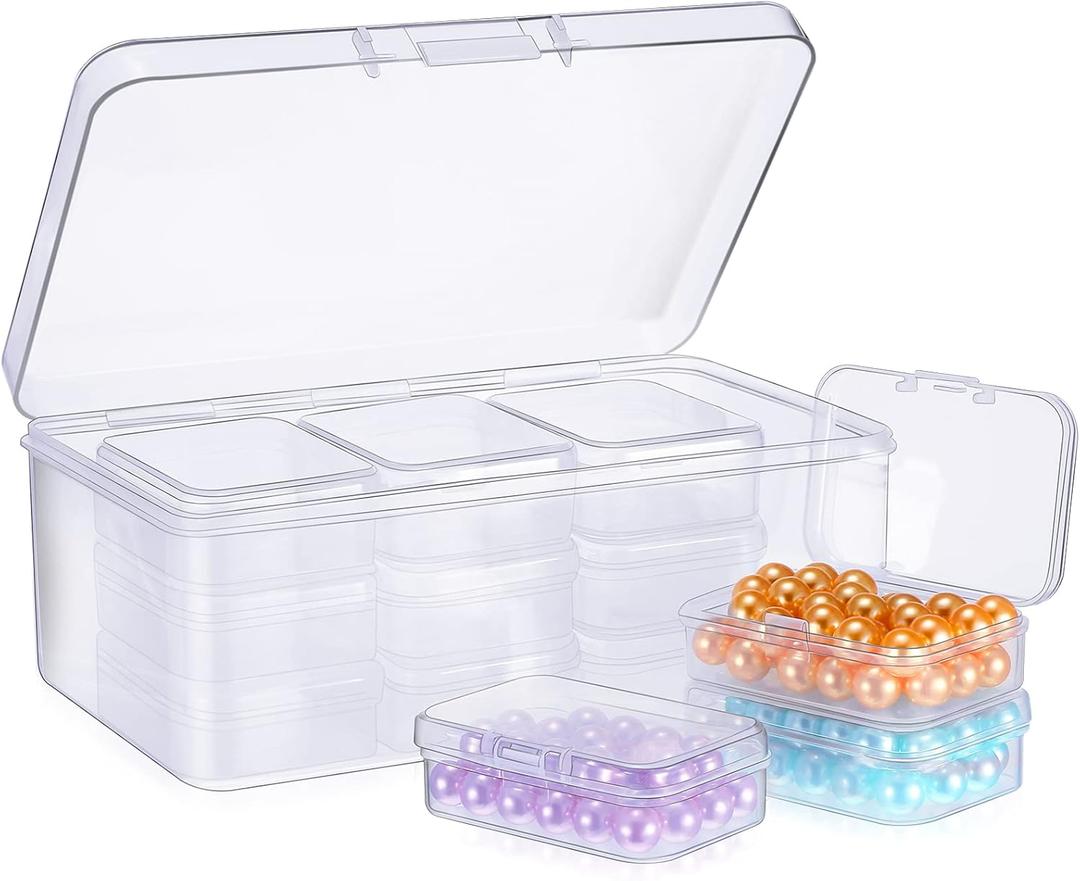 Blulu 12 Pieces Plastic Clear Storage Box Organizer with snap-tight closure latch Mini small Storage Containers Cases with Hinged Lid Hobby Modular Craft Supply Satchel (2.5 x 1.77 x 0.79 Inch)