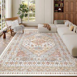 zesthome 6x9 Area Rug, Super Soft Washable Rugs for Living Room, Non-Slip Stain Resistant Vintage Rugs, Ultra-Thin Large Area Rugs (Orange,6'x9')