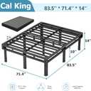 14" California King All-in-One Box Spring, Metal Bed Base with 9 Legs | Heavy Duty 4000LBS Capacity, Rounded Edges & Recessed Legs, Fabric Cover, Noise Free, Easy Assembly, Under-Bed Storage