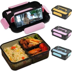 Bento Box Adult Lunch Box, Lunchable Containers with 3 Compartments, Meal Prep Food Container for Women, Lunch Box with Utensils, Snack/Salad/Sandwich Box, Microwave/Dishwasher Safe/BPA Free(Pink)