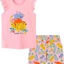 Toddler Girls Summer Outfit Cotton Flutter Sleeve Tank Top and Shorts Cute Clothing Set Size: 7Y (Leopard Pink)