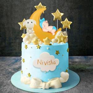 DRWATE Baby Cake Toppers - Blue Boy Moon Star Rabbit Figurines for Baby Shower, Gender Reveal, Birthday Parties
