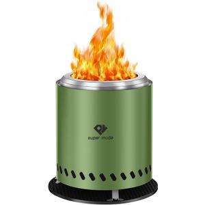 PY SUPER MODE Tabletop Fire Pit-8.7'' Firepits with Travel Bag, Outdoor Fire Pit with Stand, Portable Camping Firepit Stove | Fueled by Pellets or Wood | Green Stainless Steel