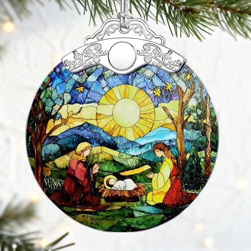 Christian Gifts: Stained Glass Nativity Scene Ornament | Christmas Ornaments (Christmas Tree Ornaments), Christian Holiday Decor, Holy Family Decoration, Religious Gifts, Baptism Gift & Xmas Gift