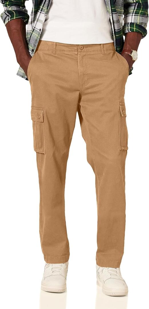 Amazon Essentials Men's Straight-Fit Stretch Cargo Pant, (30W x 28L, Dark Khaki Brown)