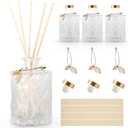 Glass Reed Diffuser Bottles for Decorative, Vintage Embossed Apothecary Style Flower Bud Vases with Cork Lids and Metal Leaves, Set of 4
