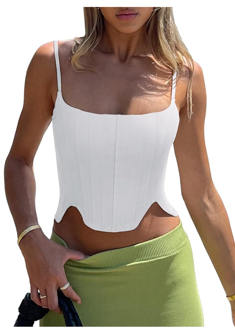 REORIA Women's Sexy Square Neck Trendy Sleeveless Adjustable Spaghetti Strap Corset Tank Crop Tops Size S