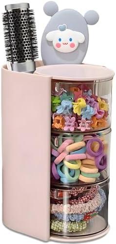 Azurphoric Hair Accessories Organizer with Hair Brush Holder, Rotatable Makeup Brush Holder for Necklaces, Earring, Bracelet, Ring, Makeup Brushes, Hair Clip and Hair Accessories (Pink, 3-Layer) Top Is Broken Pink