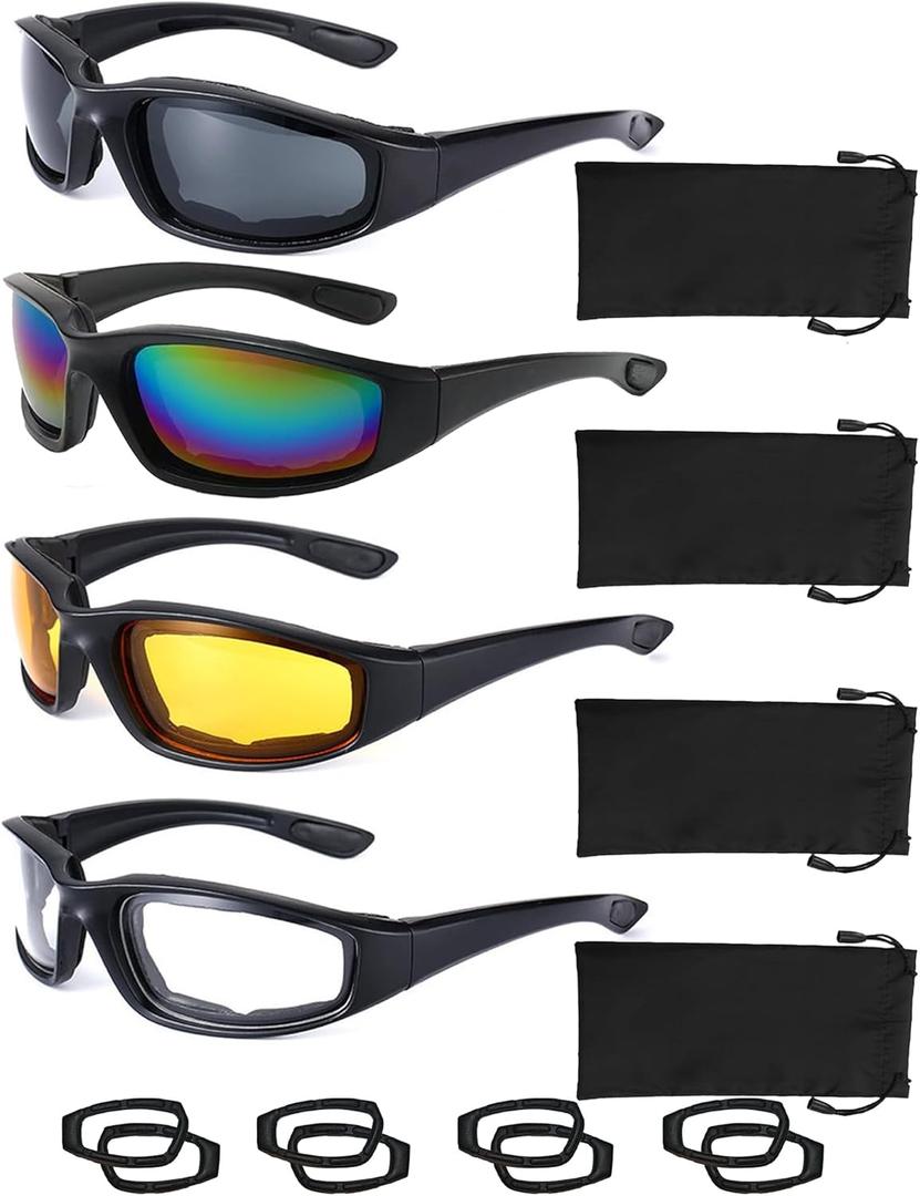 4 Pair Motorcycle Glasses UV Protection Riding Glasses Windproof And Dustproof Sunglass Goggles Motorcycle Goggles (Color/Gray/Yellow/Clear)