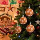 12 Pack Mexican Christmas Tree Ornaments 2.36 Inch Talavera Decorations Balls, Plastic Hanging Decor for Xmas Holiday Party Spanish Our Lady of Guadalupe Gifts(Brown and White,Retro)