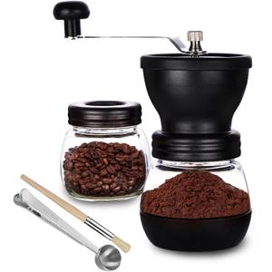 PARACITY Manual Coffee Bean Grinder with Ceramic Burr, Hand Coffee Grinder Mill Small with 2 Glass Jars( 11OZ per Jar) Stainless Steel Handle for Drip Coffee, Espresso, French Press, Turkish Brew
