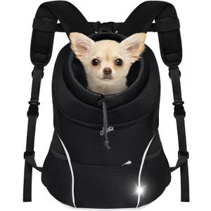 YUDODO Dog Front Carrier Backpack, Adjustable Breathable Pet Carrier for Small Dogs, Ventilated Puppy Back Pack with Safety Belt, Lightweight Doggy Backpack for Hiking Outdoor(Pure Black, M: 4.5-9lbs) (Pure Black)