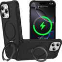 Designed for iPhone 16 Pro Case with Magnetic Stand [Military Drop Protection][Compatible with Magnet] Shockproof 16 Pro Phone Case with Ring Holder, Black