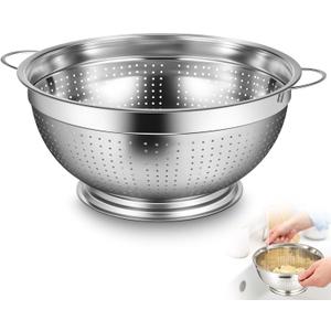 Maxdot 1 Pack 12 Quart Heavy Duty Stainless Steel Colander with Footed Base and Handles Pasta Spaghetti Berry Fruit Vegetable Kitchen Food Strainer Basket