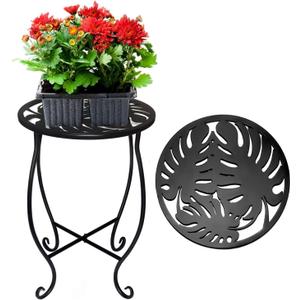 KLUFO 15 Inch Tall Planter Rack, Round Indoor Metal Planter Rack, Decorative Black Planter Rack Plant Table, Rust Resistant Potting Rack Outdoor Plant Stand for Home Garden 1 Piece