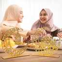 Wood Ramadan Decorations for Home Islamic Eid Mubarak Kareem Table Sign Moon Hollow Star Ornament for Muslim Party Tabletop Decor Art Craft Decoration Golden Moon 2 Pieces