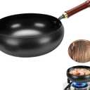 Gugxiom Suntuup Japanese Iron Pan, 28cm Cast Iron Wok, with Spatula, 2 Covers to Choose From, for Pots On Electric Stoves/Induction Cookers/Gas Stoves (Wooden Lid)