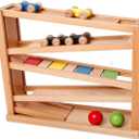 Wooden Ramp Racer. Race Track for Toddlers and 3 Wood Cars and 2 Balls,Toddler Toys for 1 2 3 Year Old Boy and Girl Gifts
