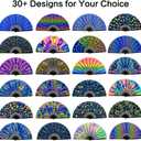 UV Glow Rave Fan, Bamboo Folding Clack Hand Fans Foldable for Men Women, Poping Fan for EDM Festival Line Dance Decoration, (Kaleidoscope Girls, Large 13")