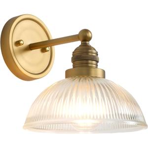 Gold Wall Sconce, Vintage Bathroom Vanity Light with Clear Glass Brass Bathroom Sconces Wall Lighting for Living Room Bedroom Hallway Stairway E26 Hardwire Indoor (dome)