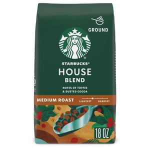 Starbucks Ground Coffee, Medium Roast Coffee, House Blend, 100% Arabica, 1 bag (18 oz) (EXP 06/25/26)