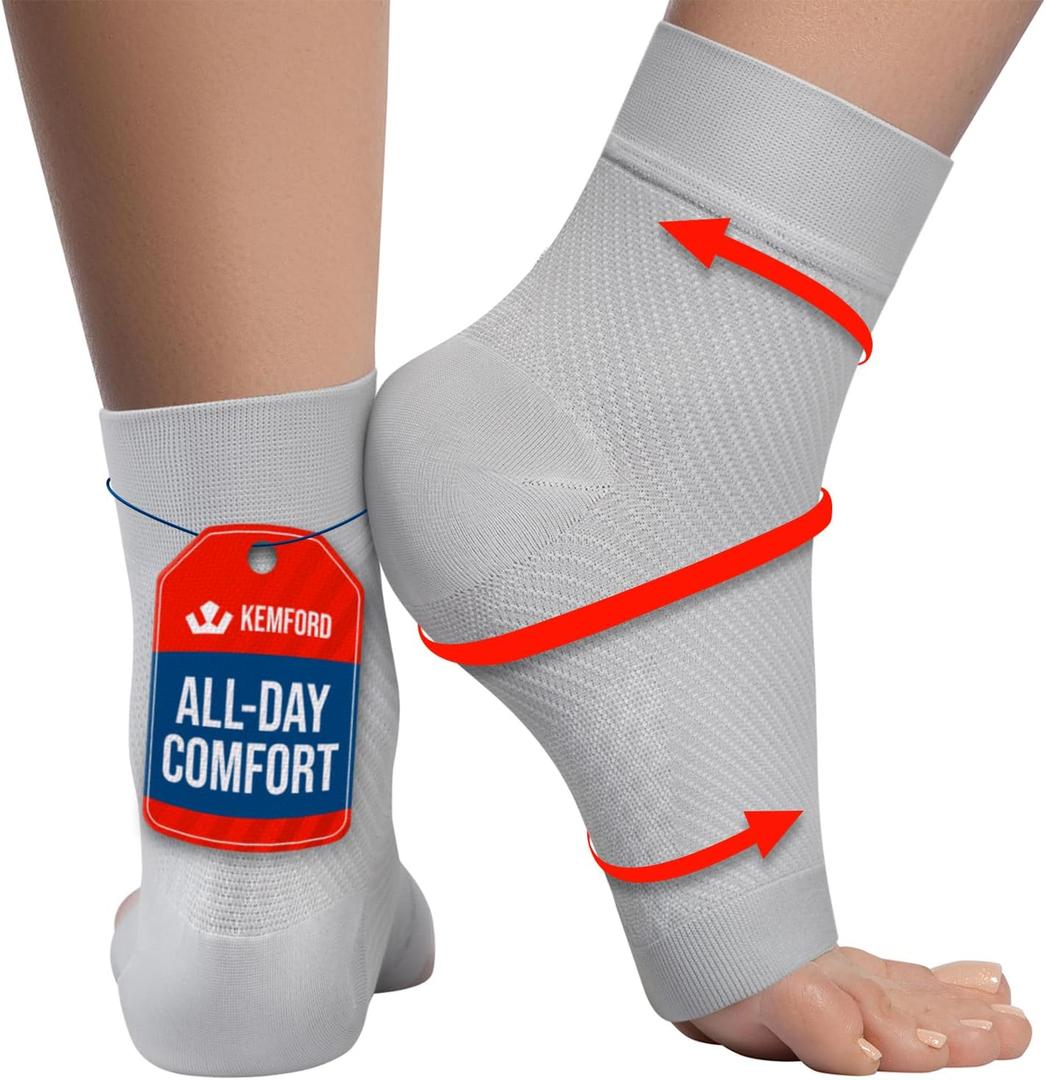 KEMFORD Ankle Compression Sleeve - Plantar Fasciitis Braces - Open Toe Compression Socks for Swelling, Sprain, Neuropathy, Foot Arch Support for Men and Women - 20-30mmhg, M, Grey