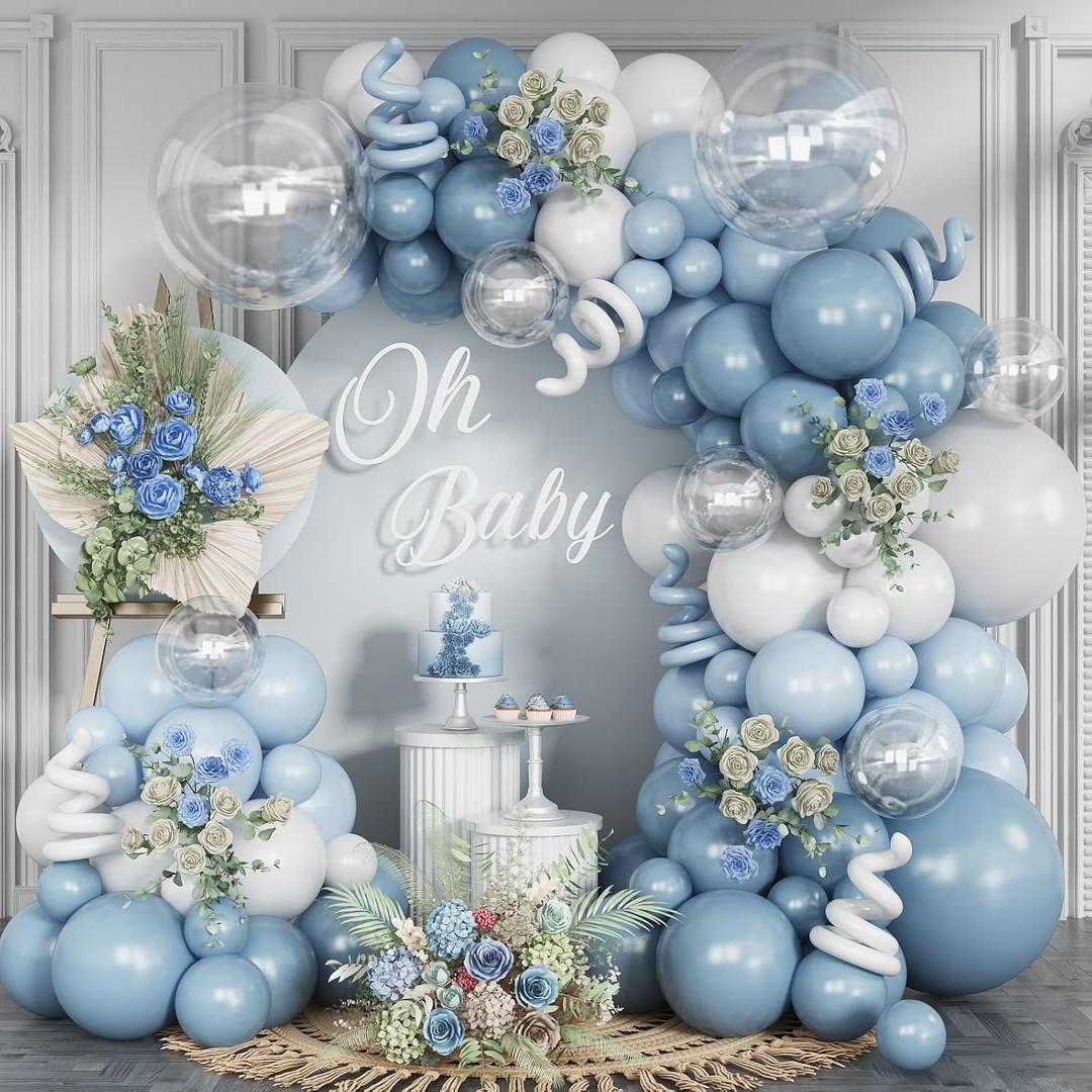 Dusty Blue Balloon Arch Kit, Dusty Blue and White Balloon Arch Garland Kit Light Blue Macaron Blue White Pearl Balloons for Boys Wedding Birthday Baby Shower Gender Reveal Decorations
