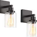 Matte Black Vanity Lights for Bathroom, Wall Sconces Set of Two, Modern Wall Light Fixtures, Metal Sconces Wall Lighting with Clear Glass Shade, Farmhouse Wall Lamp