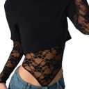 NRTHYE Women Lace Mesh Crop Top Sexy Long Sleeve Crew Neck Sheer Going Out T Shirts See Through Club Party Bodysuit Top (Black, M)