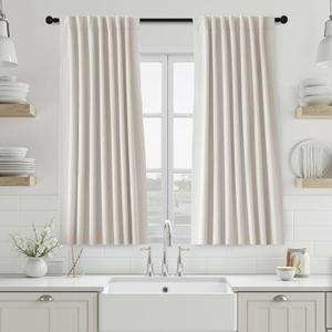 UHITECH Cream Blackout Curtains for Living Room Black Out Curtain for Bedroom Window Short 54 Inches Long 2 Panels Set Back Tab/Rod Pocket Linen Cafe Drapes Pinch Pleated Thermal