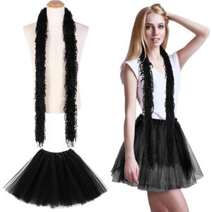 2 x Halloween Costume Set 6.6ft Feather Boas and Tutu Skirts for Women Girls Adult Halloween Cosplay Dancing Party (Black)