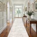 2x12 Washable Hallway Runner Rug - Modern Abstract Neutral Long Carpet with Non-Slip Backing Low-Pile Stain-Resistant Thin Runners for Kitchen Bathroom Bedroom Entryway (2x12, Beige)