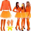 Yahenda 3 Sets/ 15 Pcs Halloween Orange Costume Yellow Mustache Eyebrows Orange Tutu for Women Halloween Fall Cosplay Party(L)