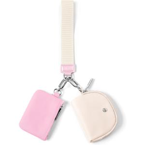 Mum's Memory Mini Zip Around Wristlet Wallets for Women -KeyChain Wallet with Detachable Dual Pouch Wristlet -Key Chain Coin Purse Small Wallets (Pink+White)