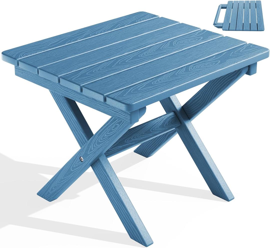 SERWALL Folding Adirondack Side Table, Portable Small Outdoor Table, Weather Resistant Outdoor End Table for Camping and Garden, Navy, Foldable 1-pack